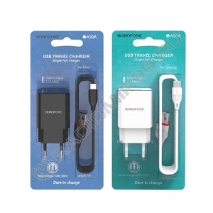 Зарядное устройство сетевое BOROFONE BA20A 1USB + кабель MICRO USB