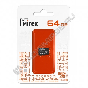 Карта памяти microSDHC MIREX 64GB без адаптера (UHS-I, U1, class 10)