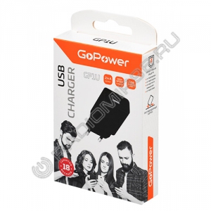 Зарядное устройство сетевое GoPower GPU1 2.4A 12W 1USB ЧЁРНОЕ